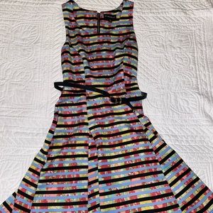Stripped patterned dress with black belt